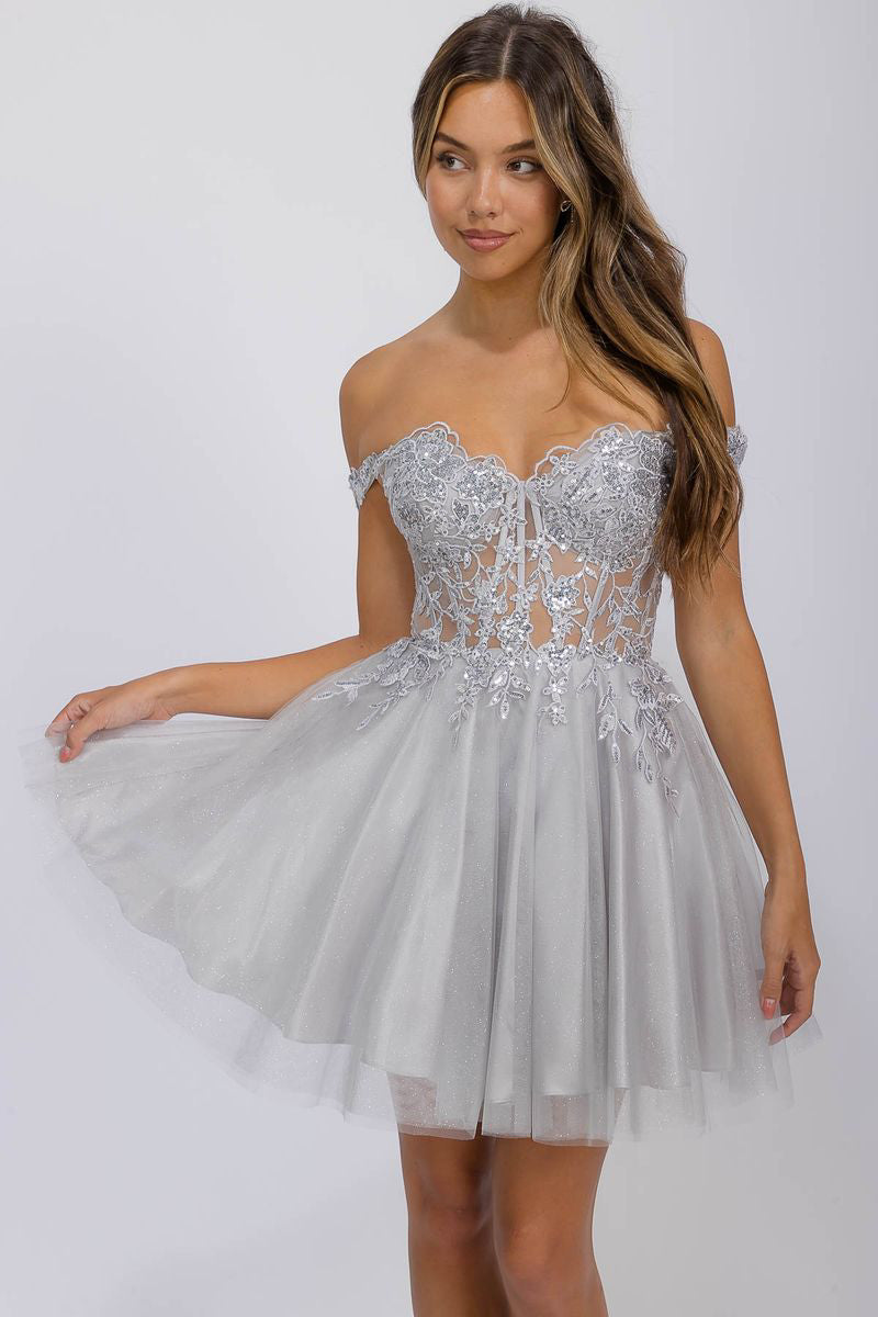 Glitter Short Off Shoulder A-line Dress by Eureka EK138 - product image 6