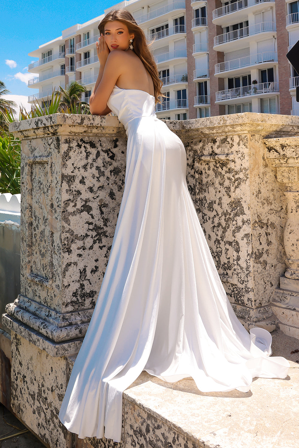 Lycra Fitted Strapless Slit Gown by Amelia Couture 3013W