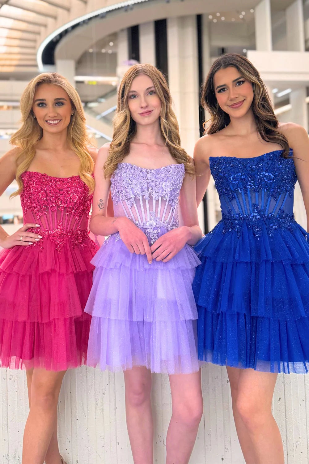 Glitter Short Strapless Tiered Dress by Amelia Couture 9066S