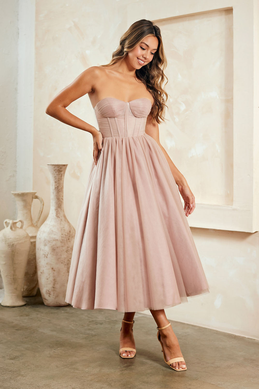 Strapless Tea Length Dress by Amelia Couture 6203S - product image 5