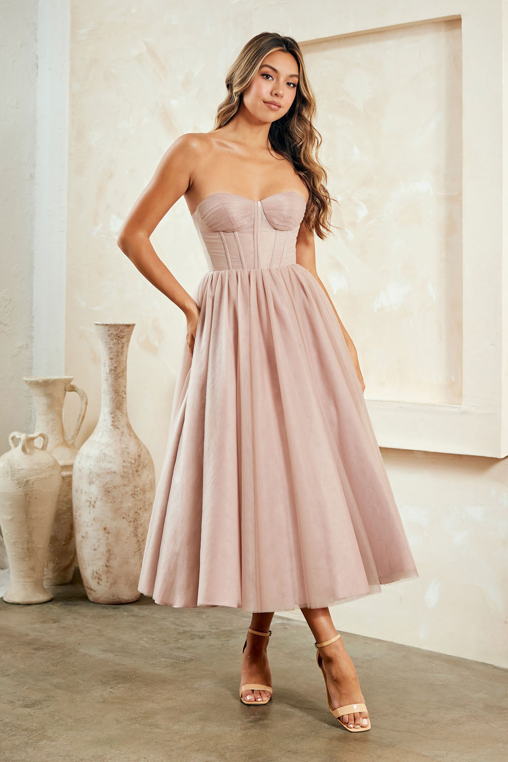 Strapless Tea Length Dress by Amelia Couture 6203S - product image 1