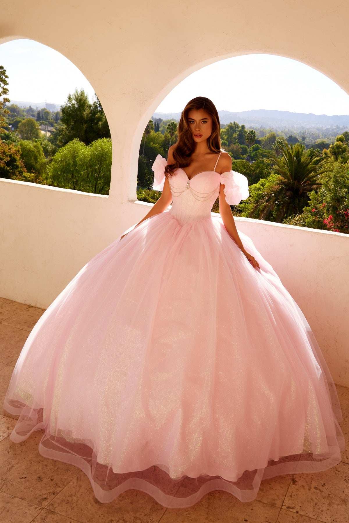 Glitter Tulle Off Shoulder Ball Gown by Juliet JT1487H - product image 5