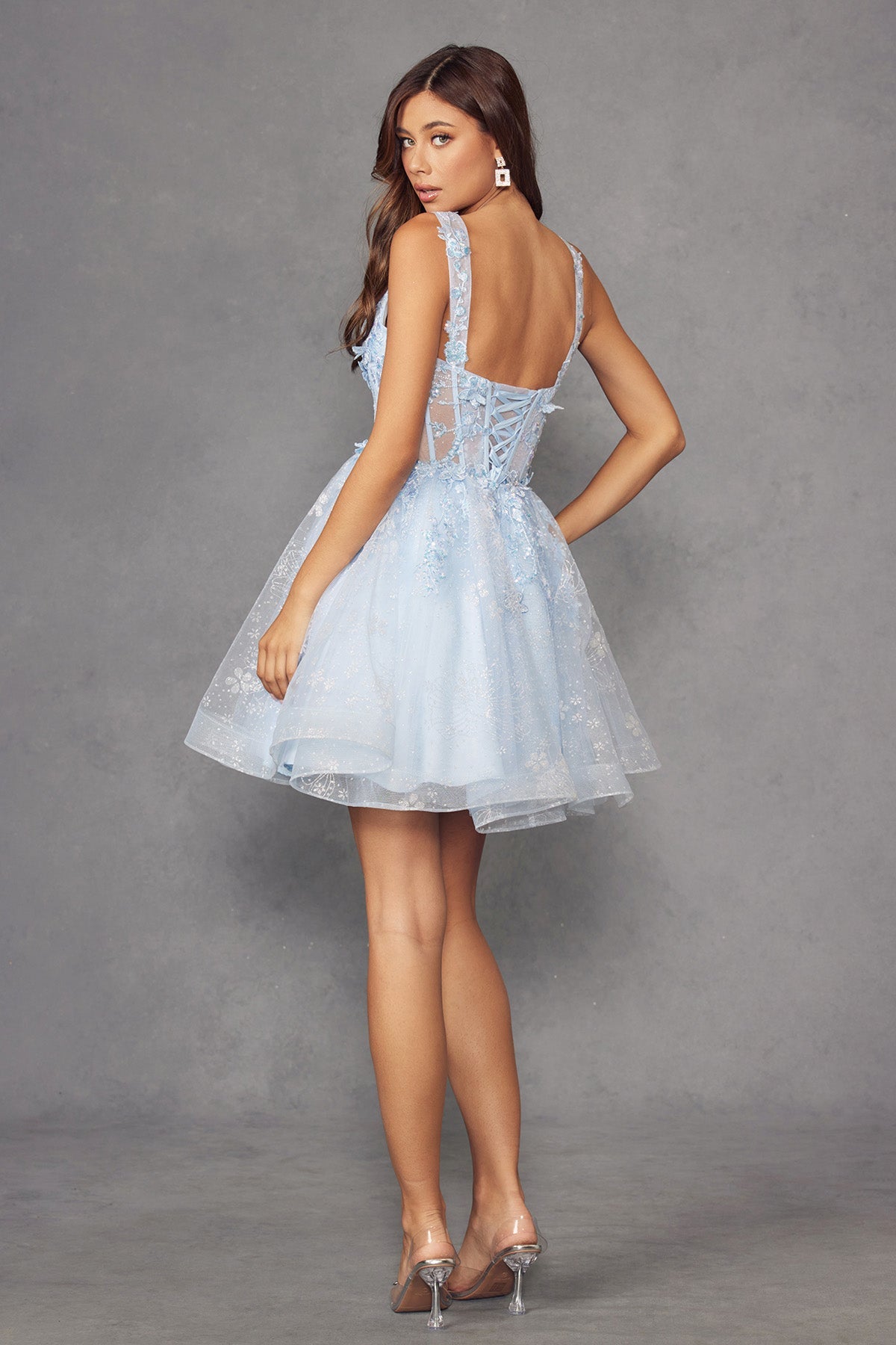 Floral Applique Short Sleeveless Dress by Juliet JT976L - product image 2