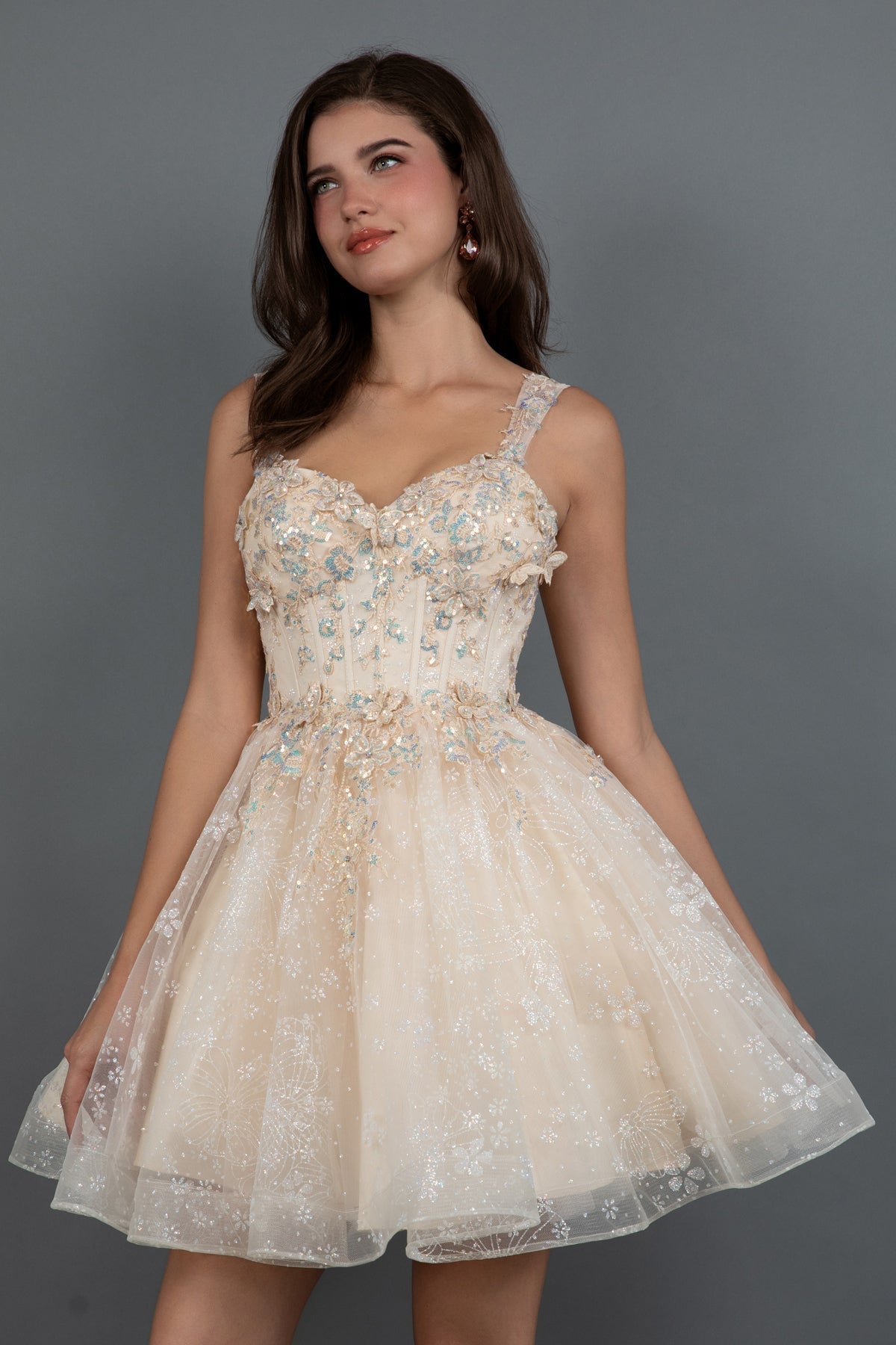 Floral Applique Short Sleeveless Dress by Juliet JT976L - product image 8