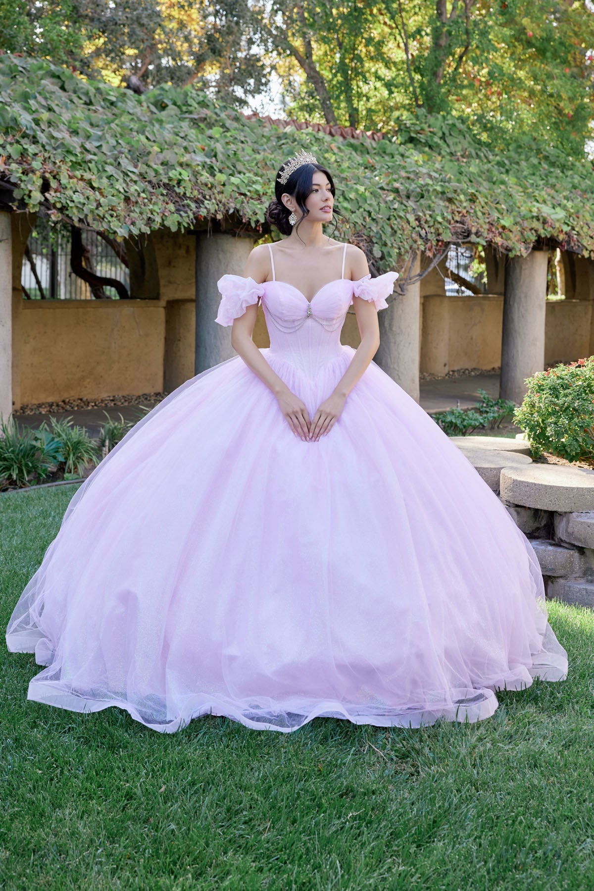 Glitter Tulle Off Shoulder Ball Gown by Juliet JT1487H - product image 1
