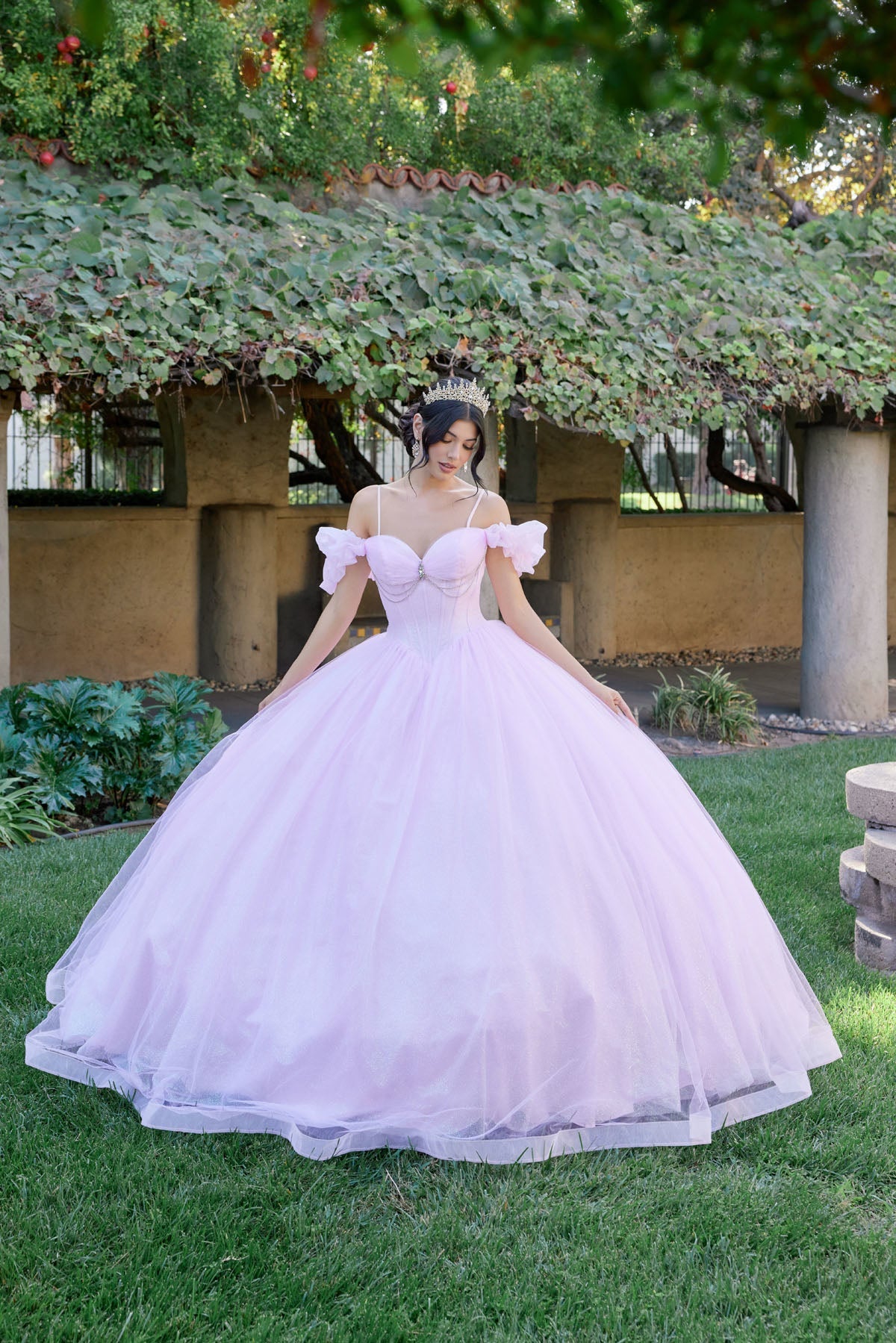 Glitter Tulle Off Shoulder Ball Gown by Juliet JT1487H - product image 6