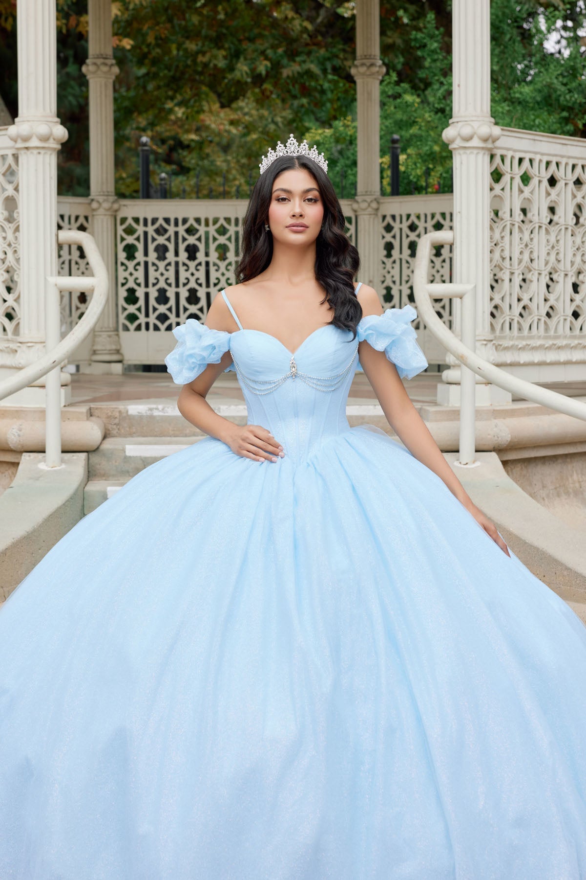Glitter Tulle Off Shoulder Ball Gown by Juliet JT1487H - product image 10