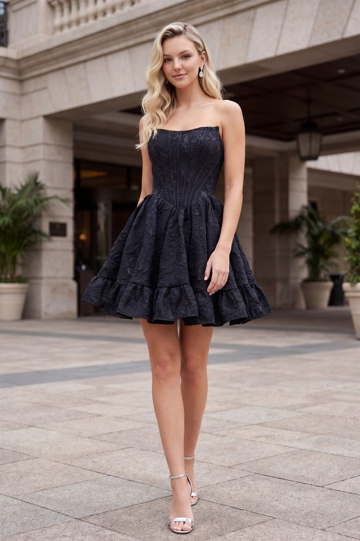 Jacquard Short Strapless A-line Dress by Nox Anabel A7019 - product image 1