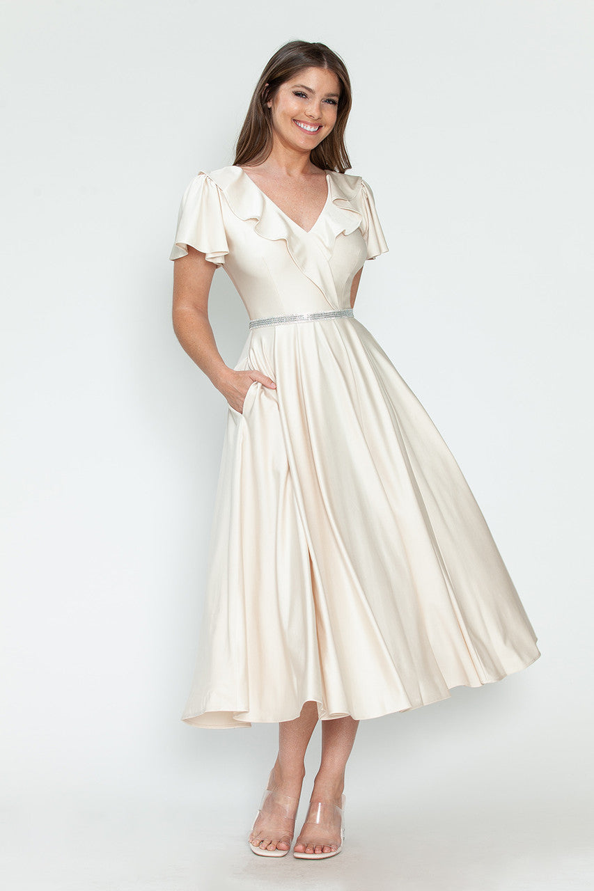 Satin Short Sleeve Tea Length Dress by Lenovia 5295 - product image 19