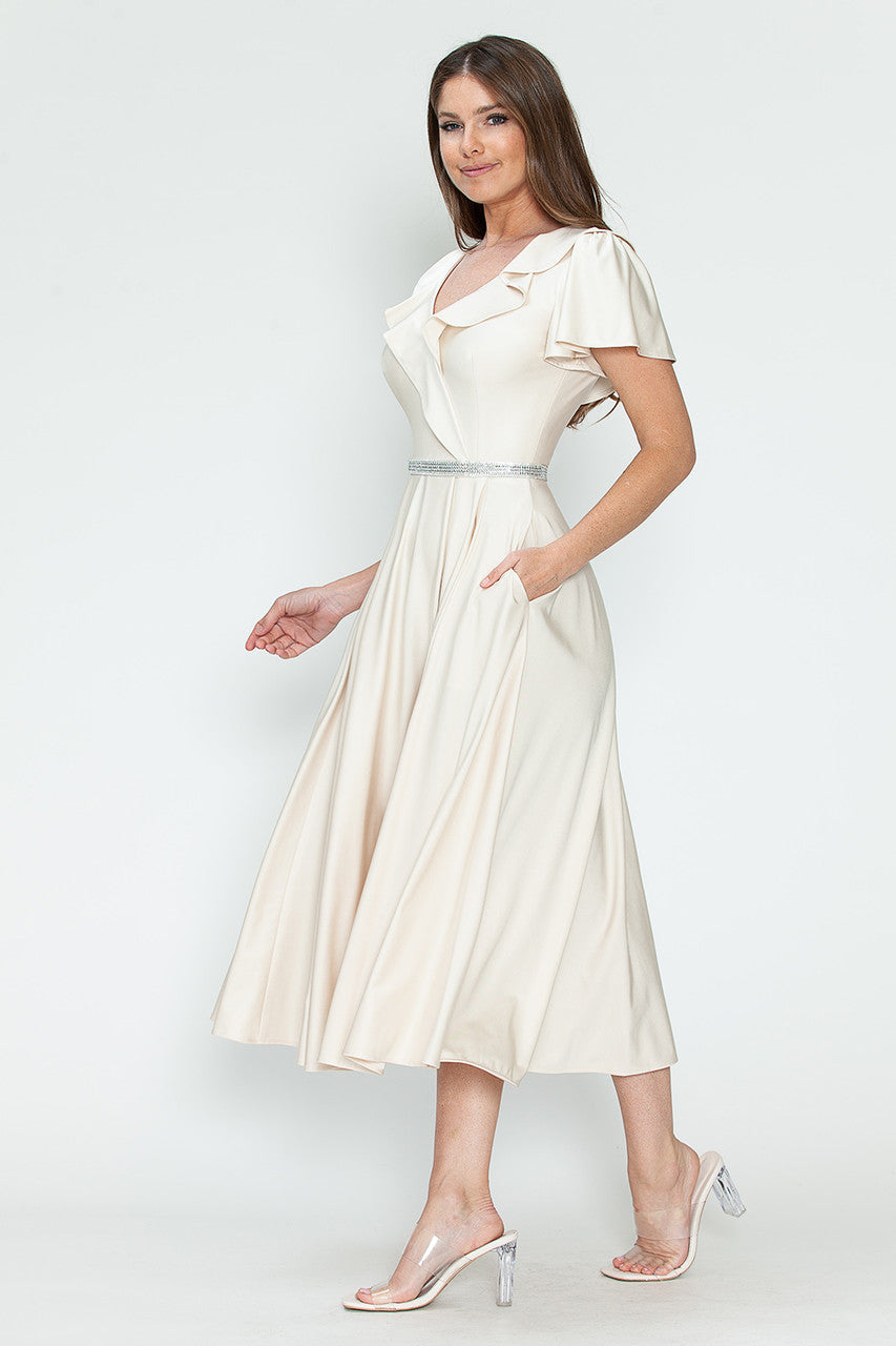 Satin Short Sleeve Tea Length Dress by Lenovia 5295 - product image 21