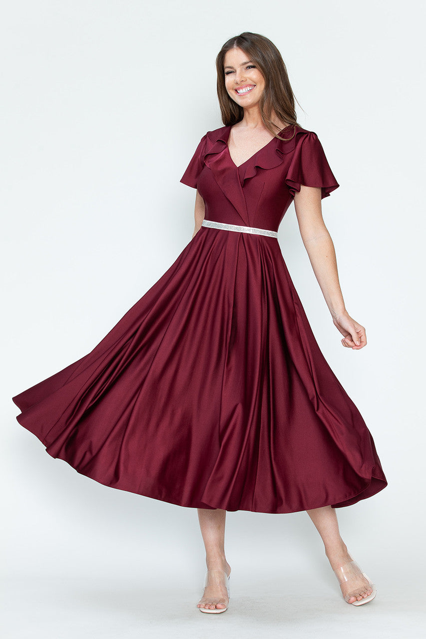 Satin Short Sleeve Tea Length Dress by Lenovia 5295 - product image 7