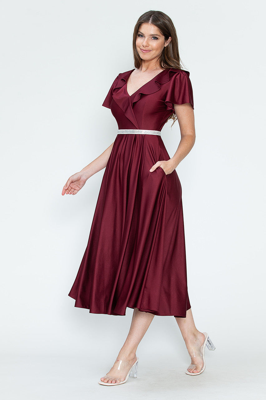 Satin Short Sleeve Tea Length Dress by Lenovia 5295 - product image 9