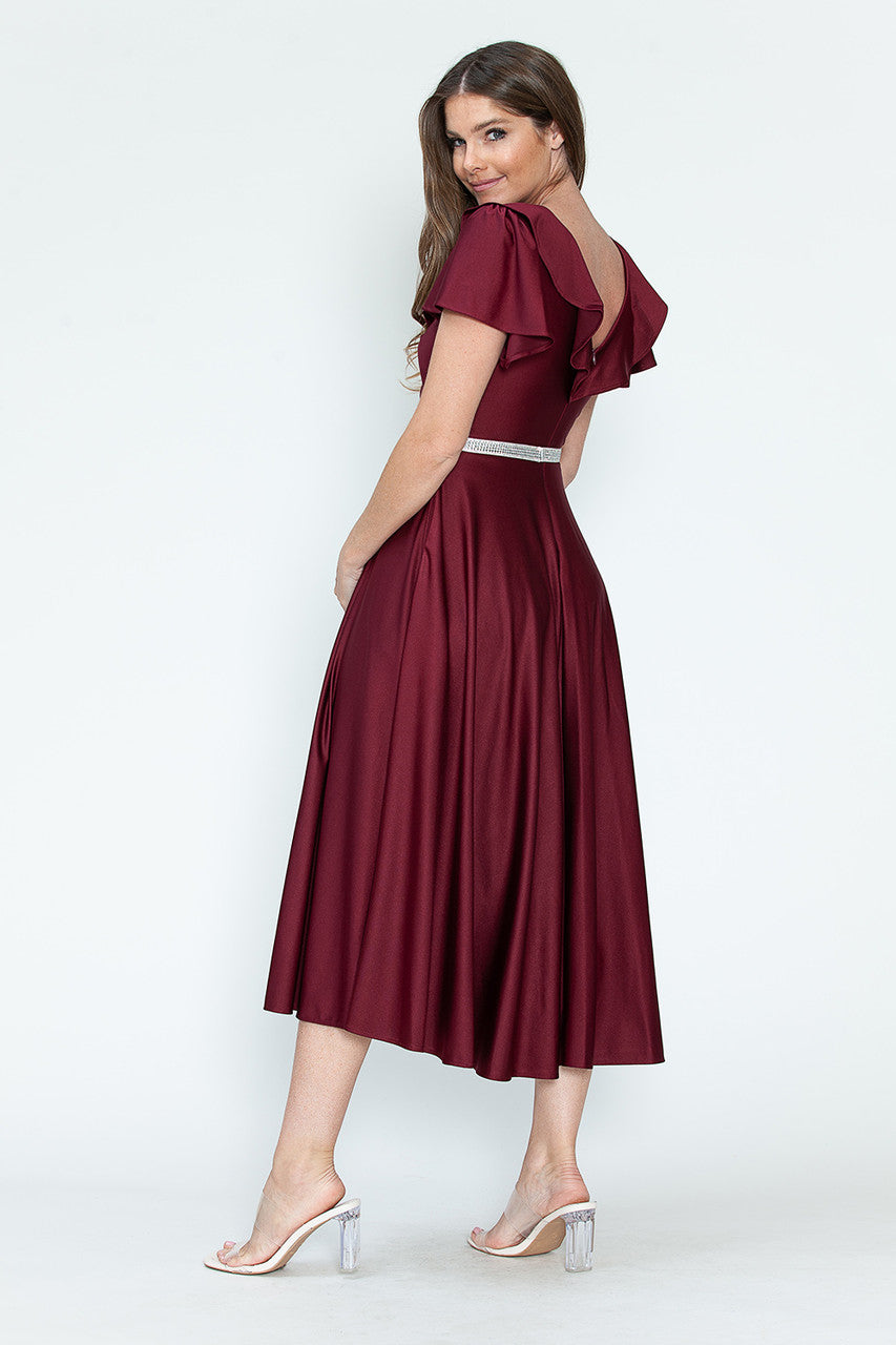 Satin Short Sleeve Tea Length Dress by Lenovia 5295 - product image 8
