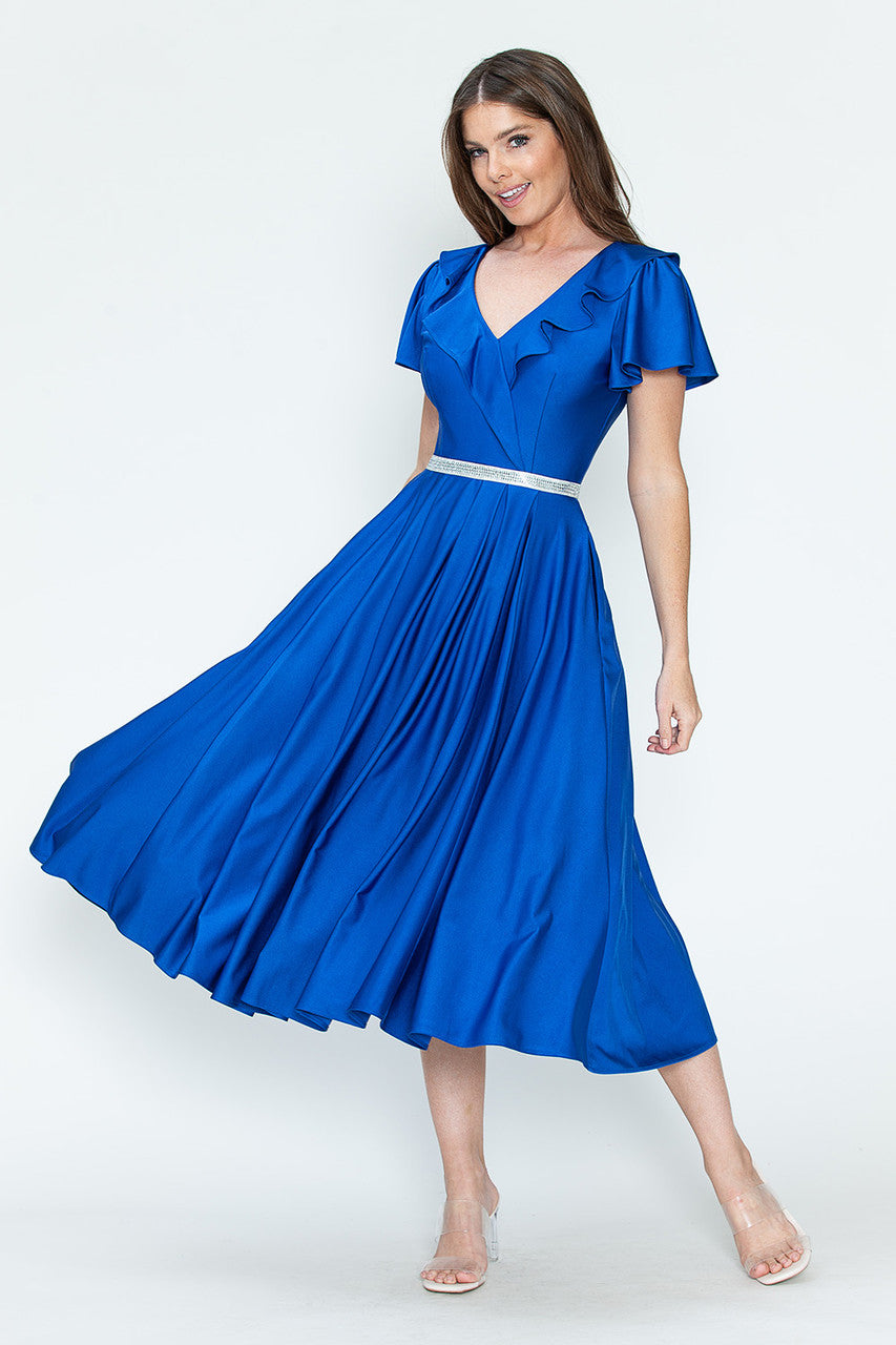 Satin Short Sleeve Tea Length Dress by Lenovia 5295 - product image 4