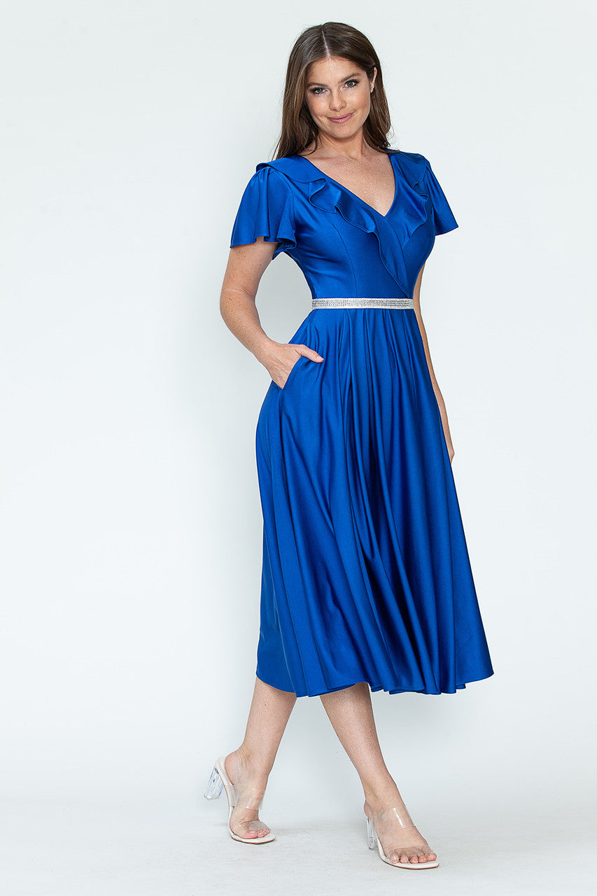 Satin Short Sleeve Tea Length Dress by Lenovia 5295 - product image 6