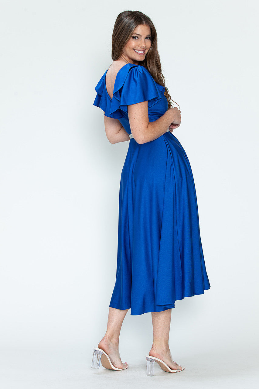 Satin Short Sleeve Tea Length Dress by Lenovia 5295 - product image 5