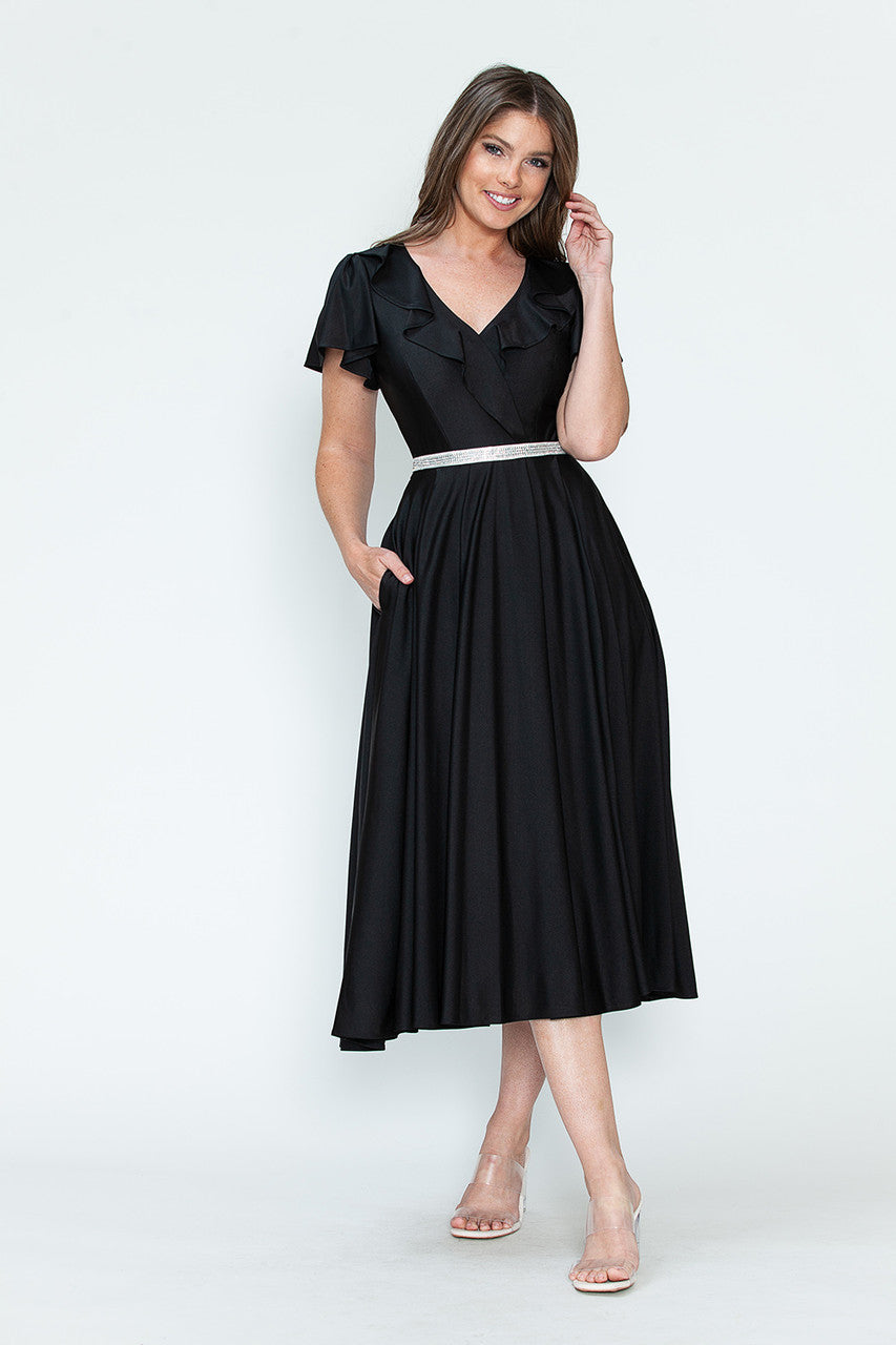 Satin Short Sleeve Tea Length Dress by Lenovia 5295 - product image 10