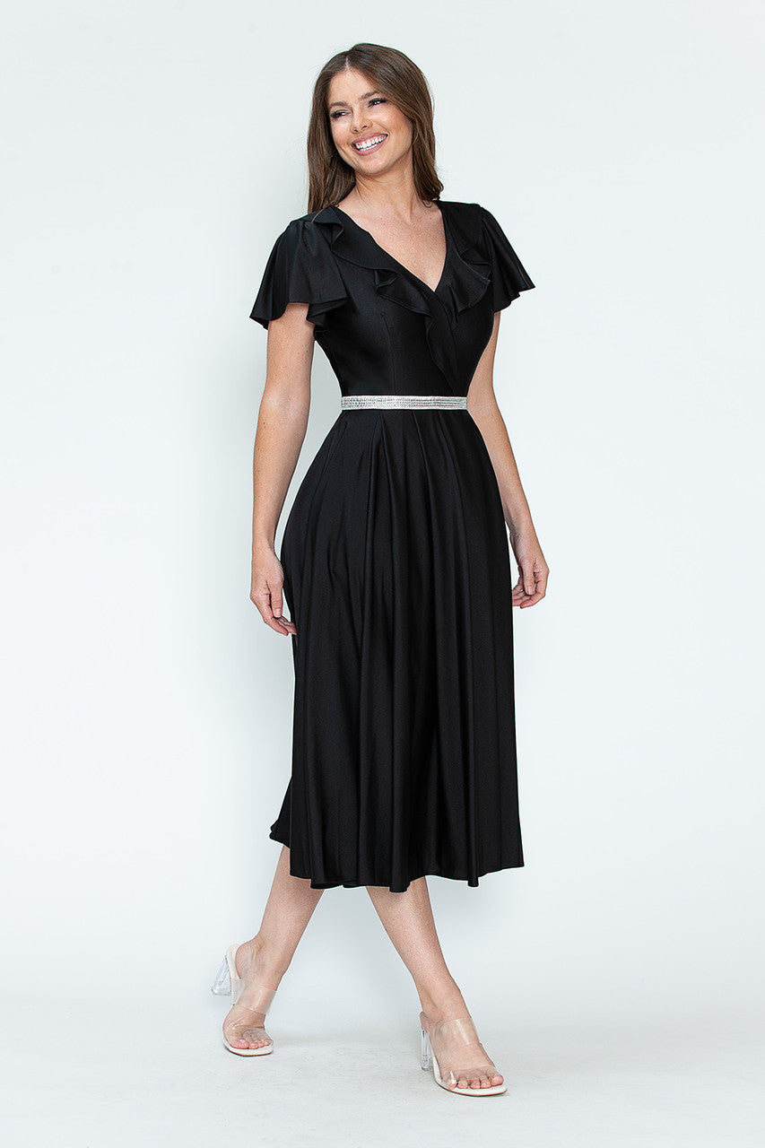 Satin Short Sleeve Tea Length Dress by Lenovia 5295 - product image 12