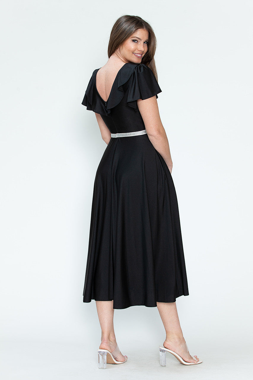 Satin Short Sleeve Tea Length Dress by Lenovia 5295 - product image 11