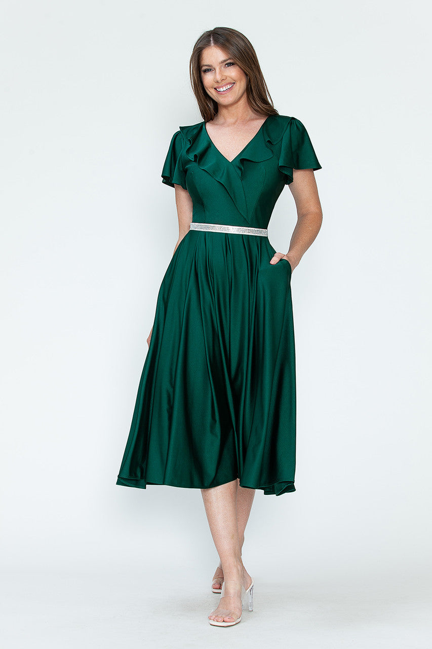 Satin Short Sleeve Tea Length Dress by Lenovia 5295 - product image 16
