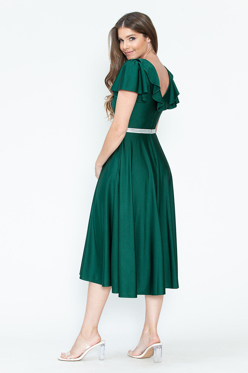 Satin Short Sleeve Tea Length Dress by Lenovia 5295 - product image 17