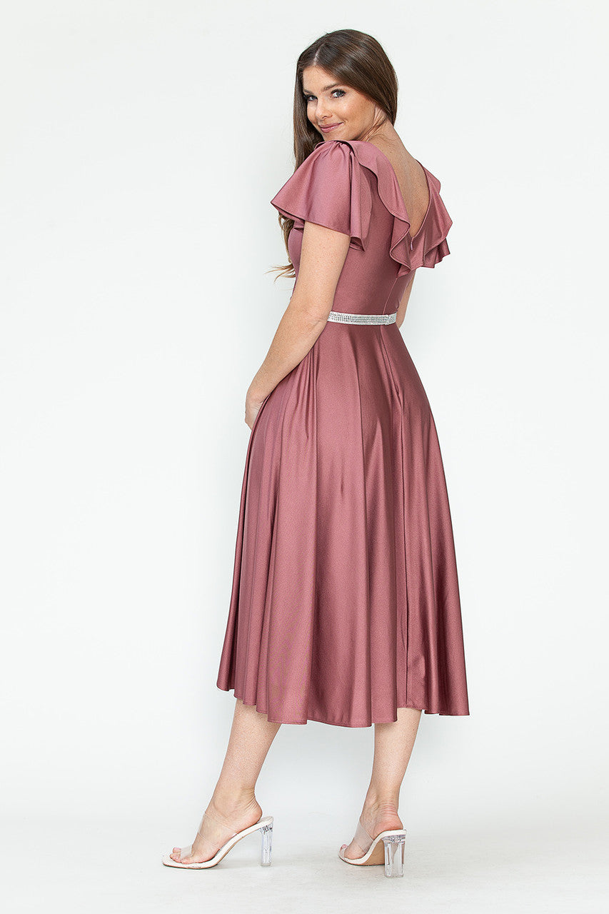 Satin Short Sleeve Tea Length Dress by Lenovia 5295 - product image 2