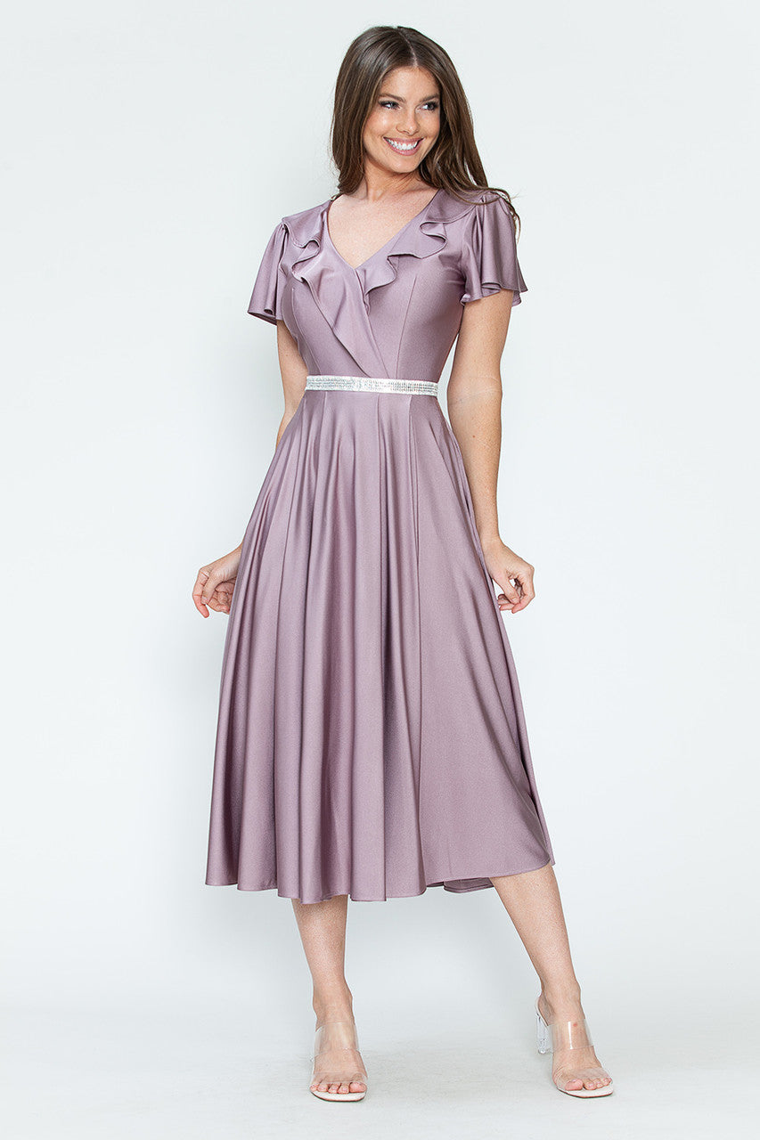 Satin Short Sleeve Tea Length Dress by Lenovia 5295 - product image 13