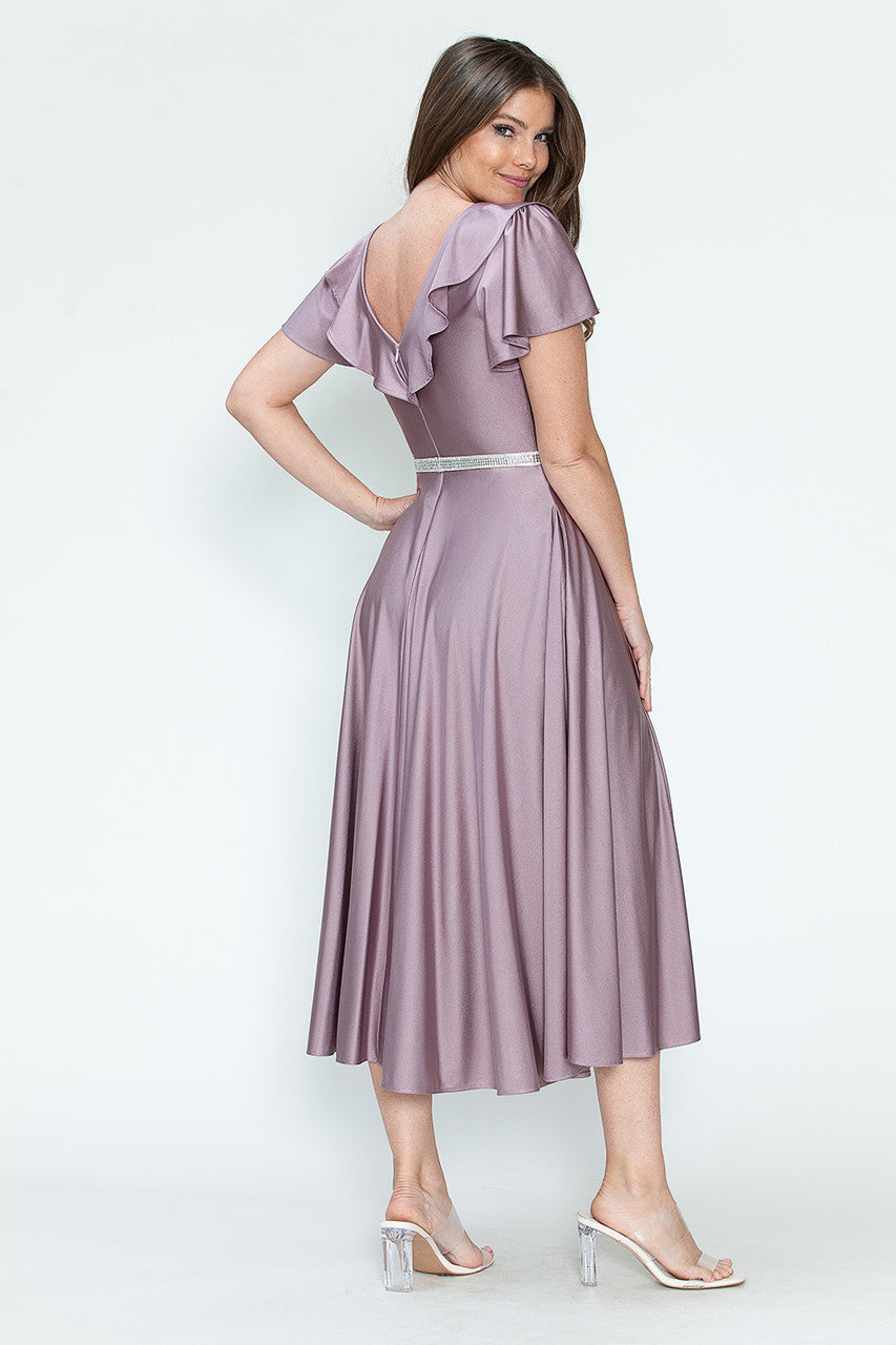 Satin Short Sleeve Tea Length Dress by Lenovia 5295 - product image 14