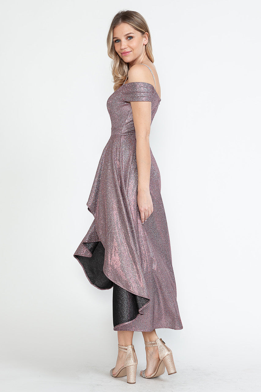 Metallic Cold Shoulder High Low Dress by Lenovia 5290 - product image 3