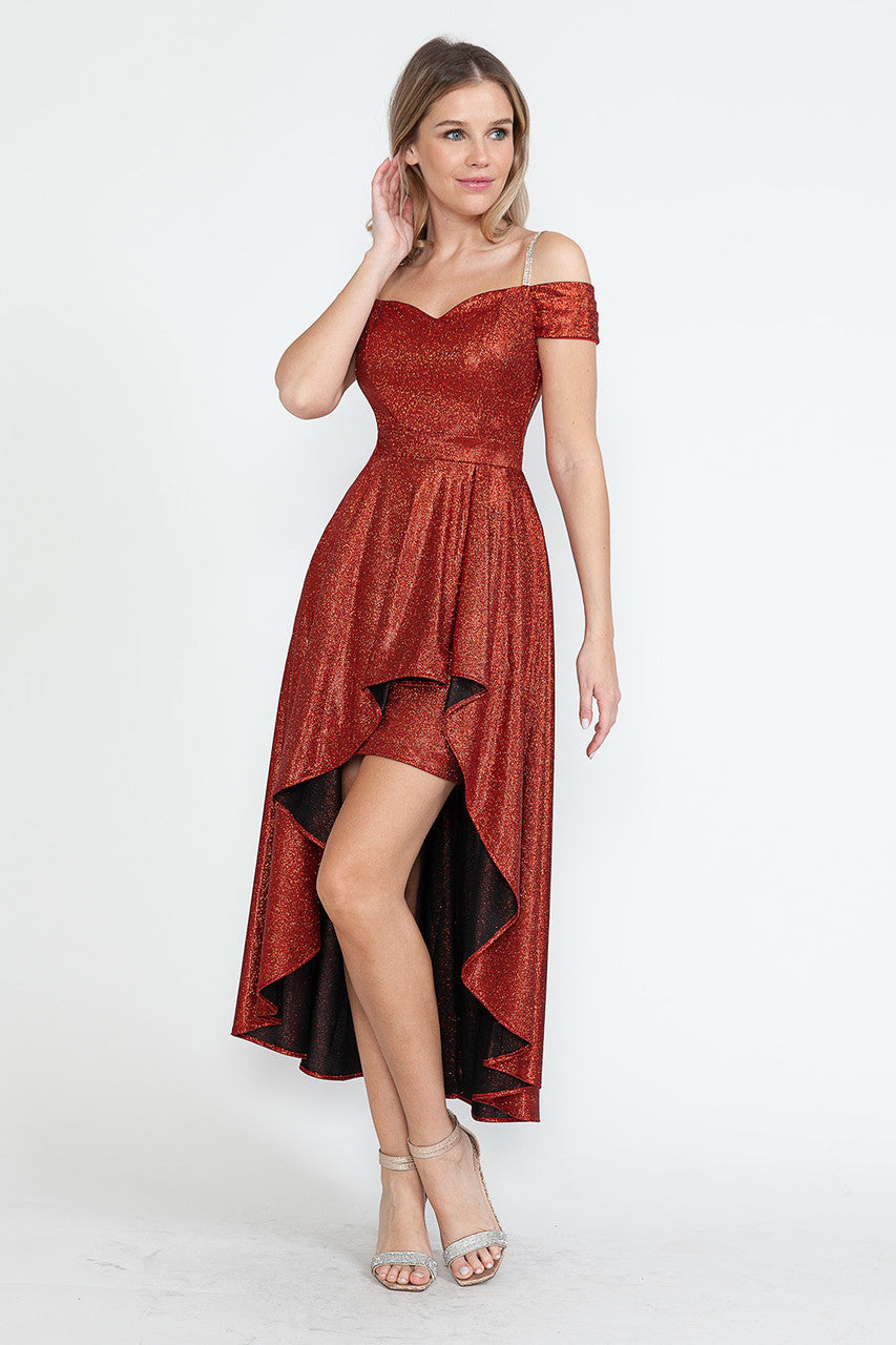 Metallic Cold Shoulder High Low Dress by Lenovia 5290 - product image 7