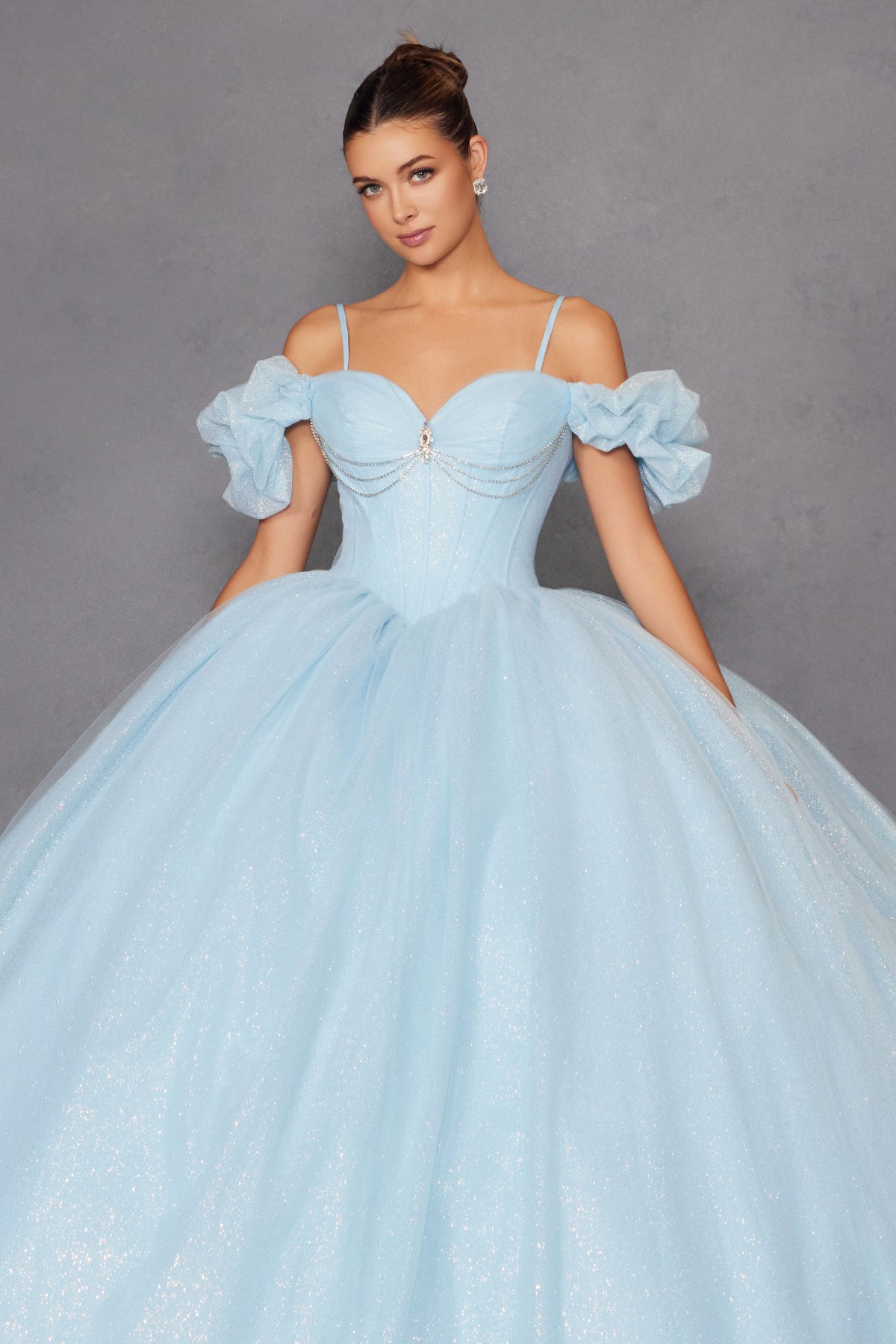 Glitter Tulle Off Shoulder Ball Gown by Juliet JT1487H - product image 13