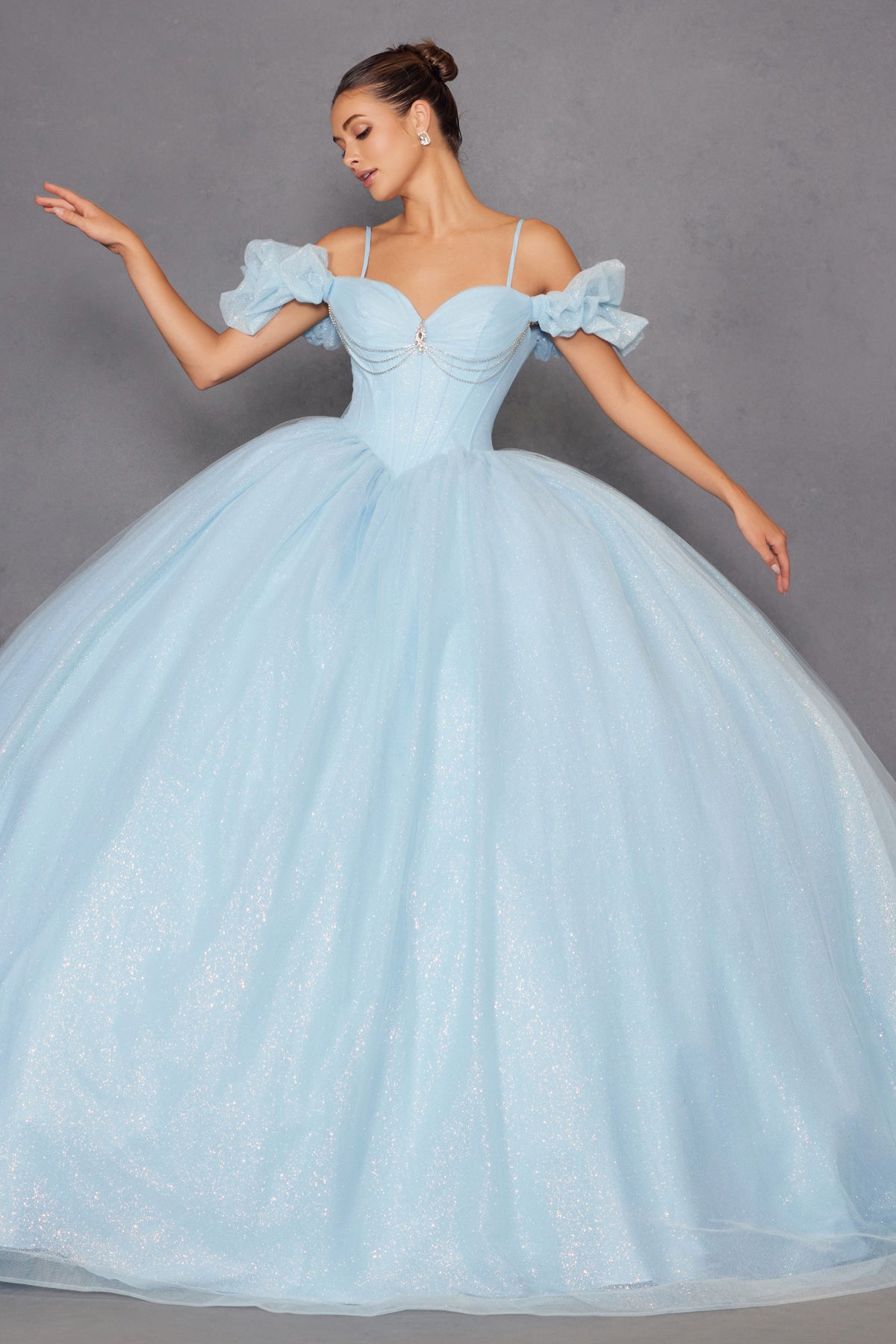 Glitter Tulle Off Shoulder Ball Gown by Juliet JT1487H - product image 15