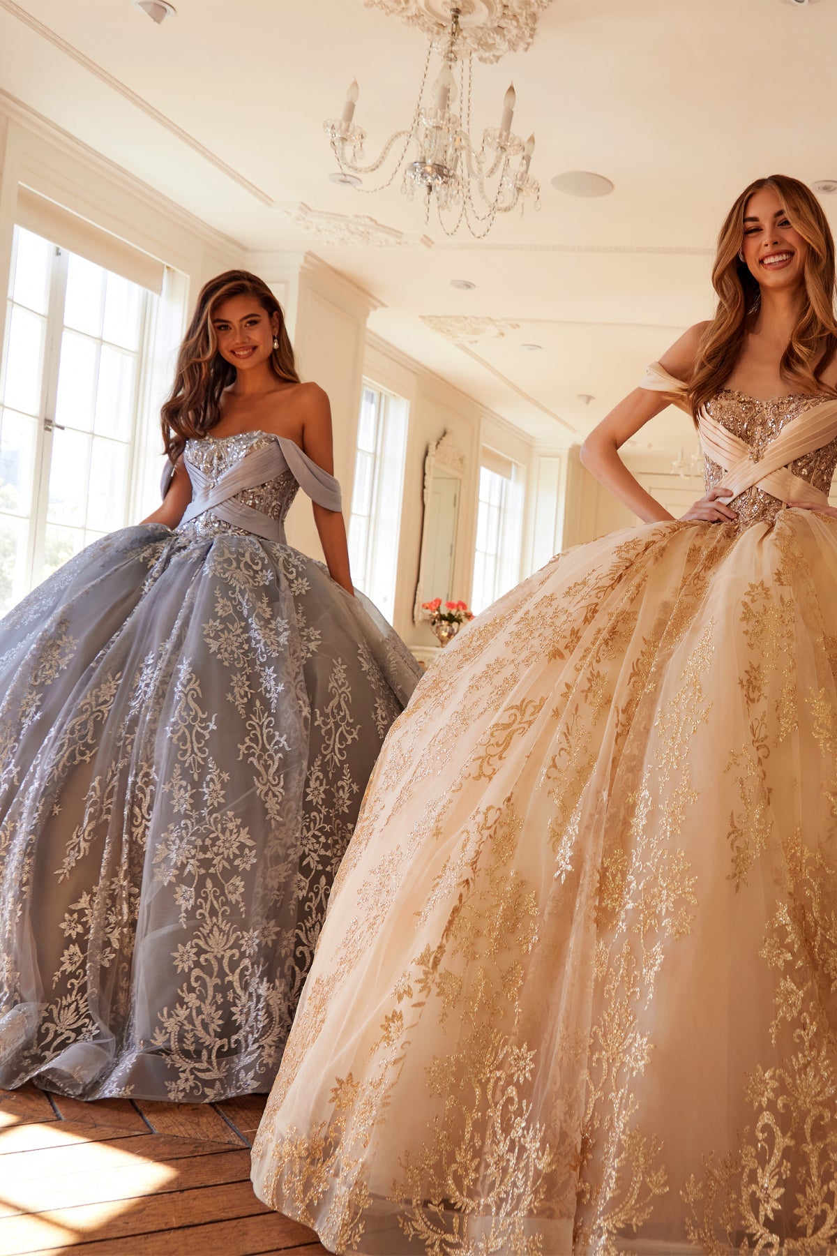 Glitter Print Off Shoulder Ball Gown by Juliet JT1488H - product image 16