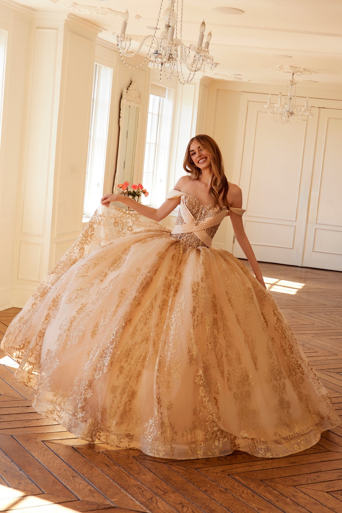 Glitter Print Off Shoulder Ball Gown by Juliet JT1488H - product image 10