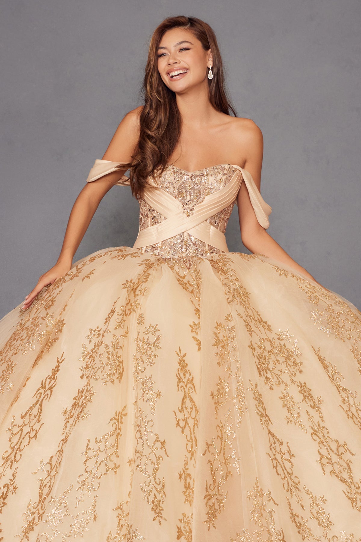 Glitter Print Off Shoulder Ball Gown by Juliet JT1488H - product image 12