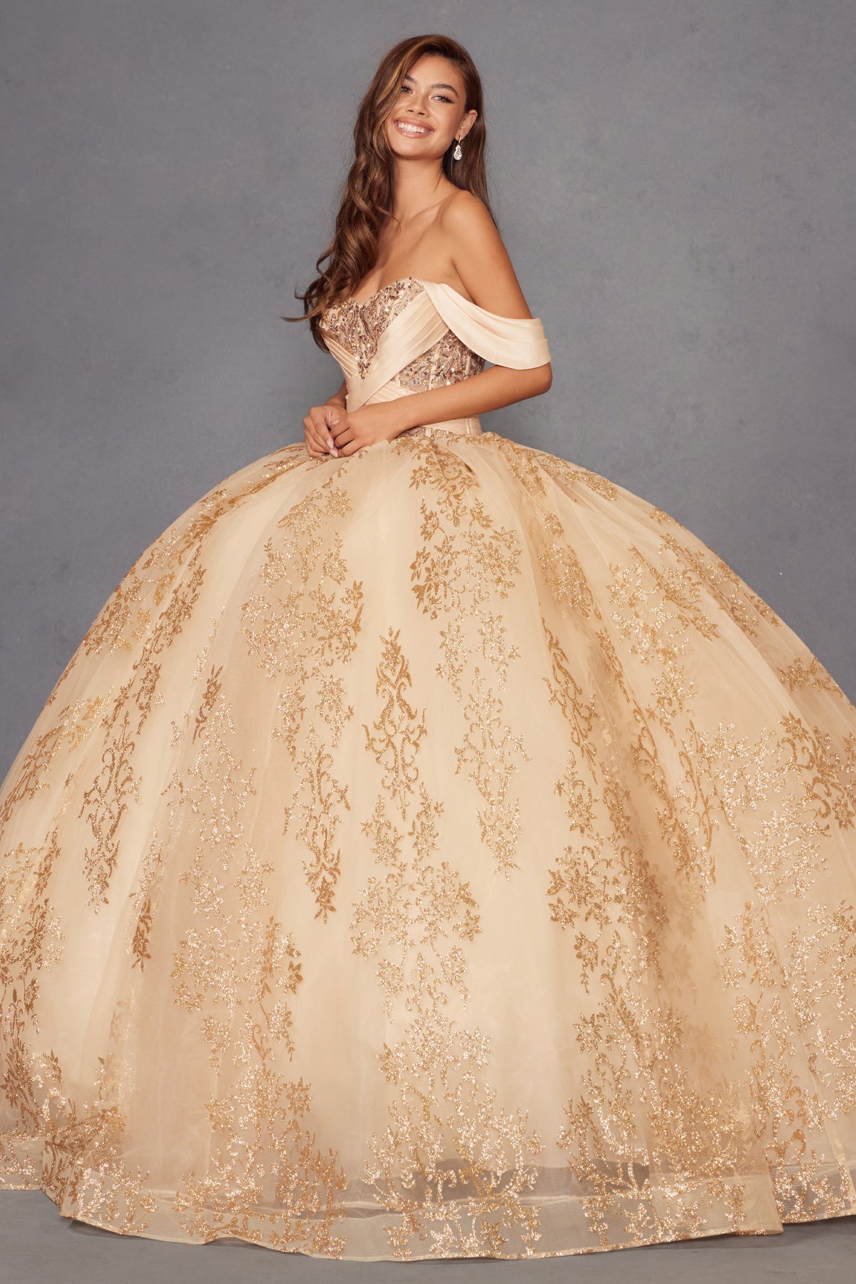Glitter Print Off Shoulder Ball Gown by Juliet JT1488H - product image 11