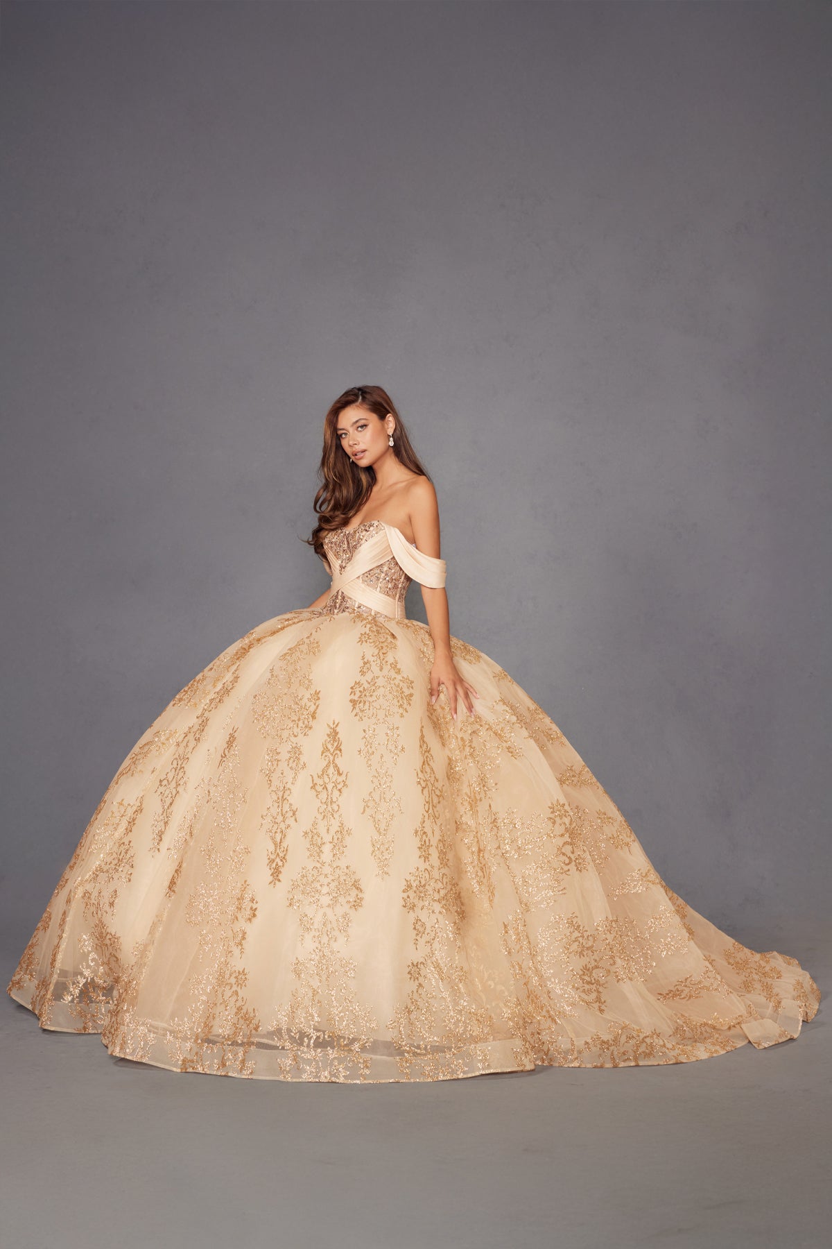 Glitter Print Off Shoulder Ball Gown by Juliet JT1488H - product image 14