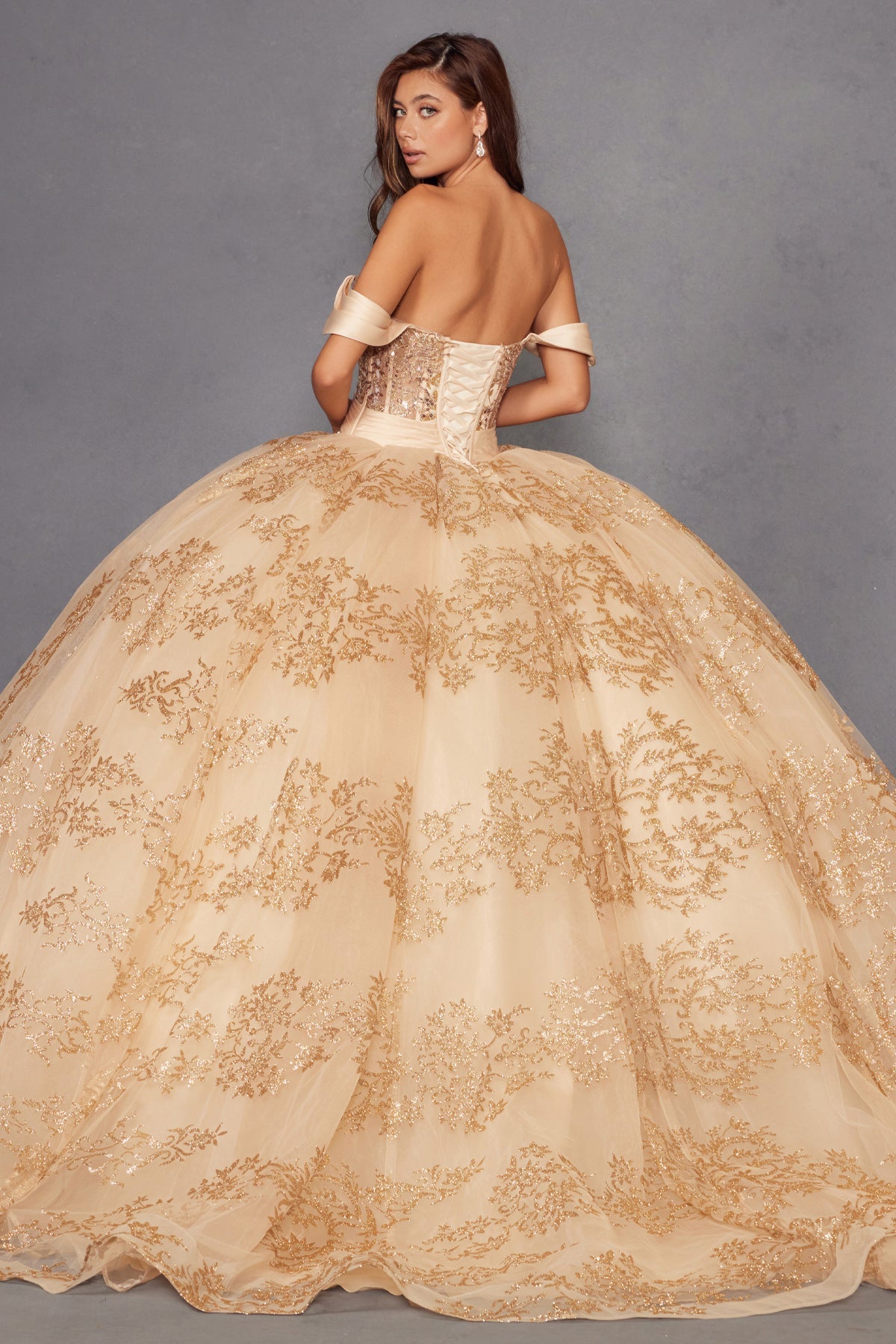Glitter Print Off Shoulder Ball Gown by Juliet JT1488H - product image 13