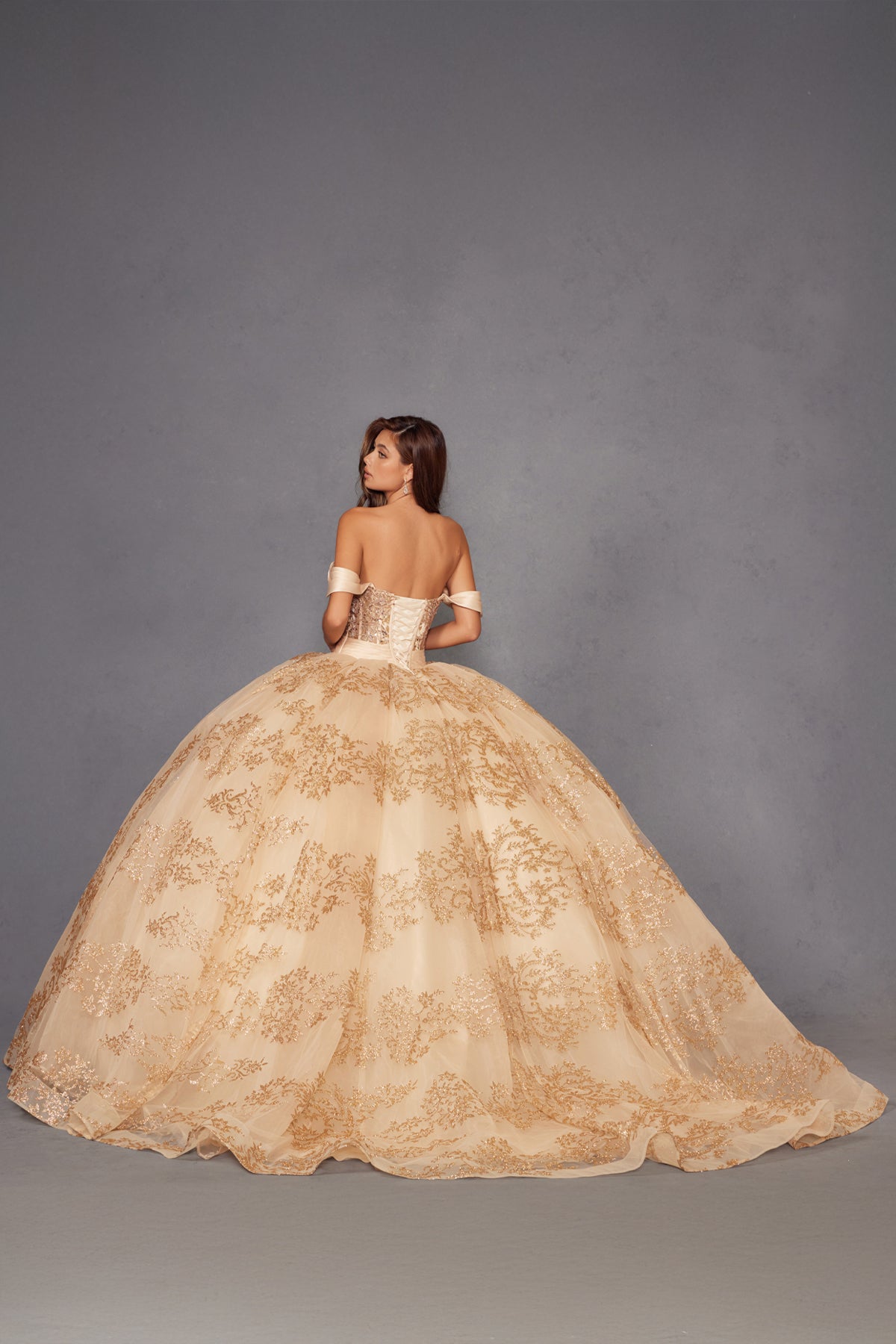 Glitter Print Off Shoulder Ball Gown by Juliet JT1488H - product image 15