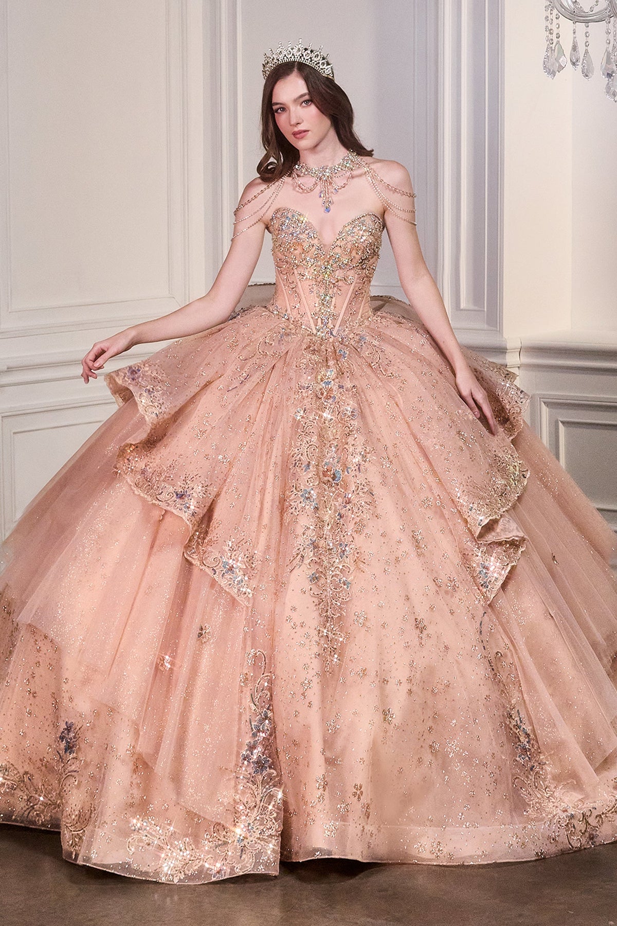 Applique Strapless Layered Ball Gown by Ladivine 15727 - product image 1
