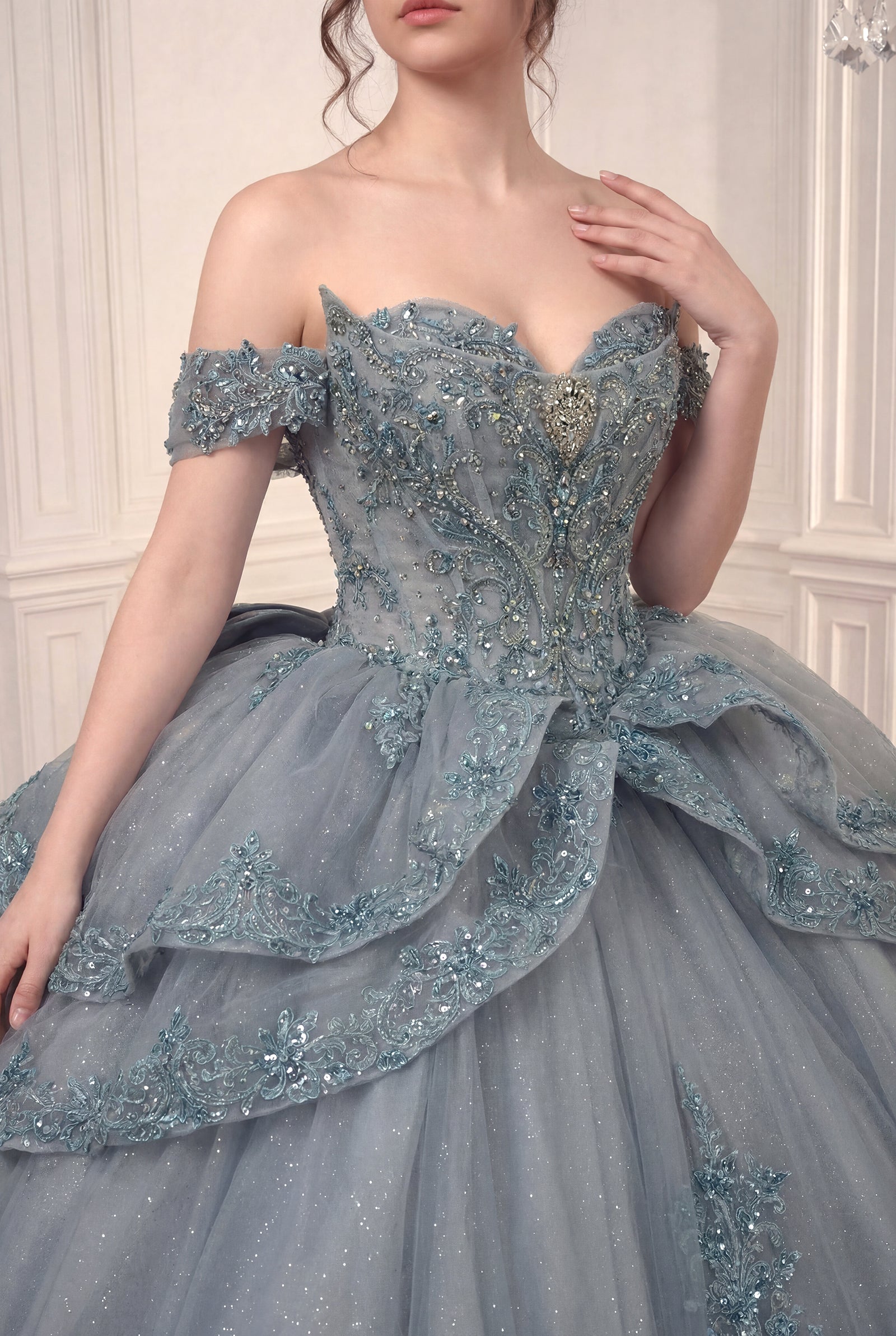 Applique Off Shoulder Ball Gown by Ladivine 15729 - product image 7