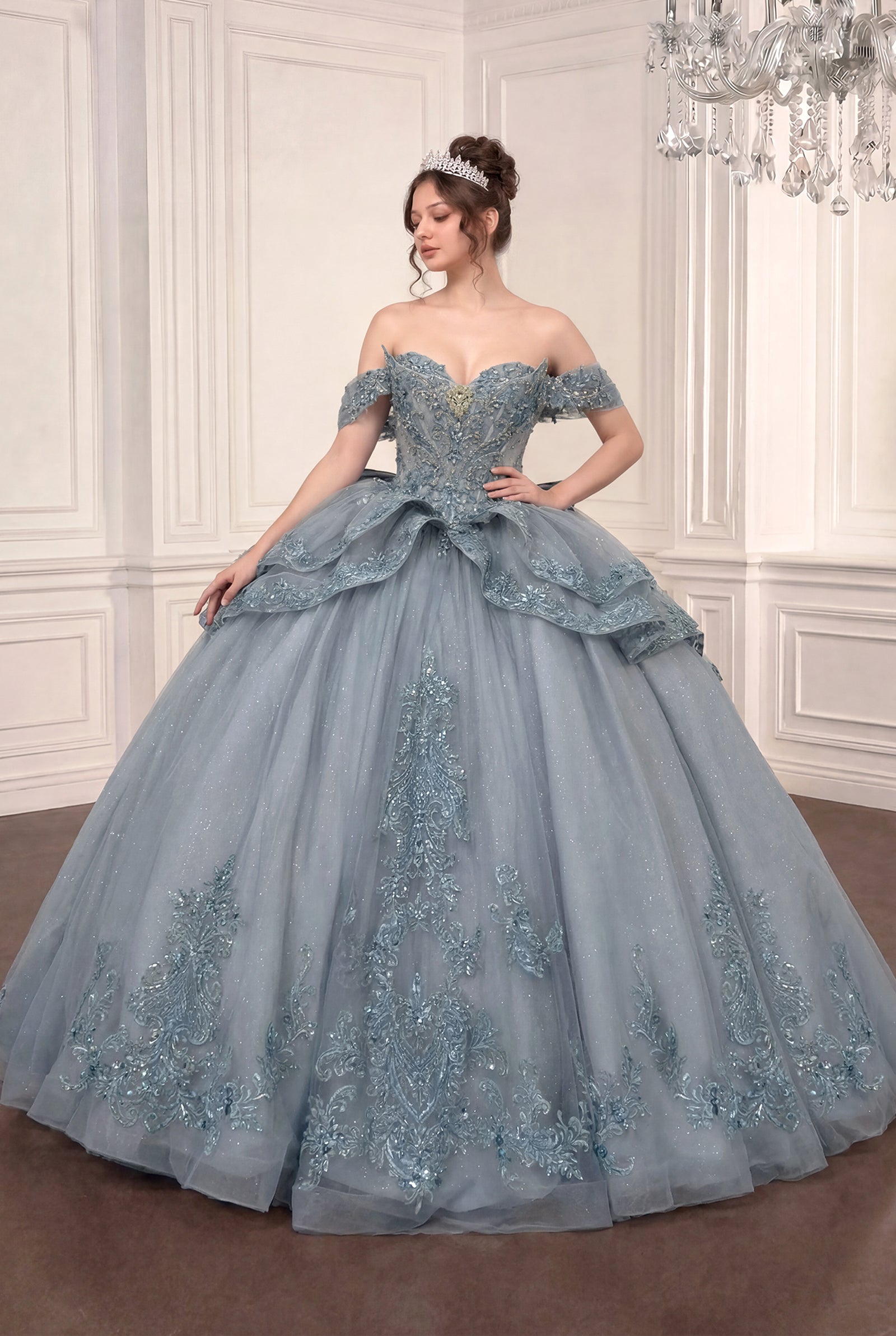 Applique Off Shoulder Ball Gown by Ladivine 15729 - product image 5
