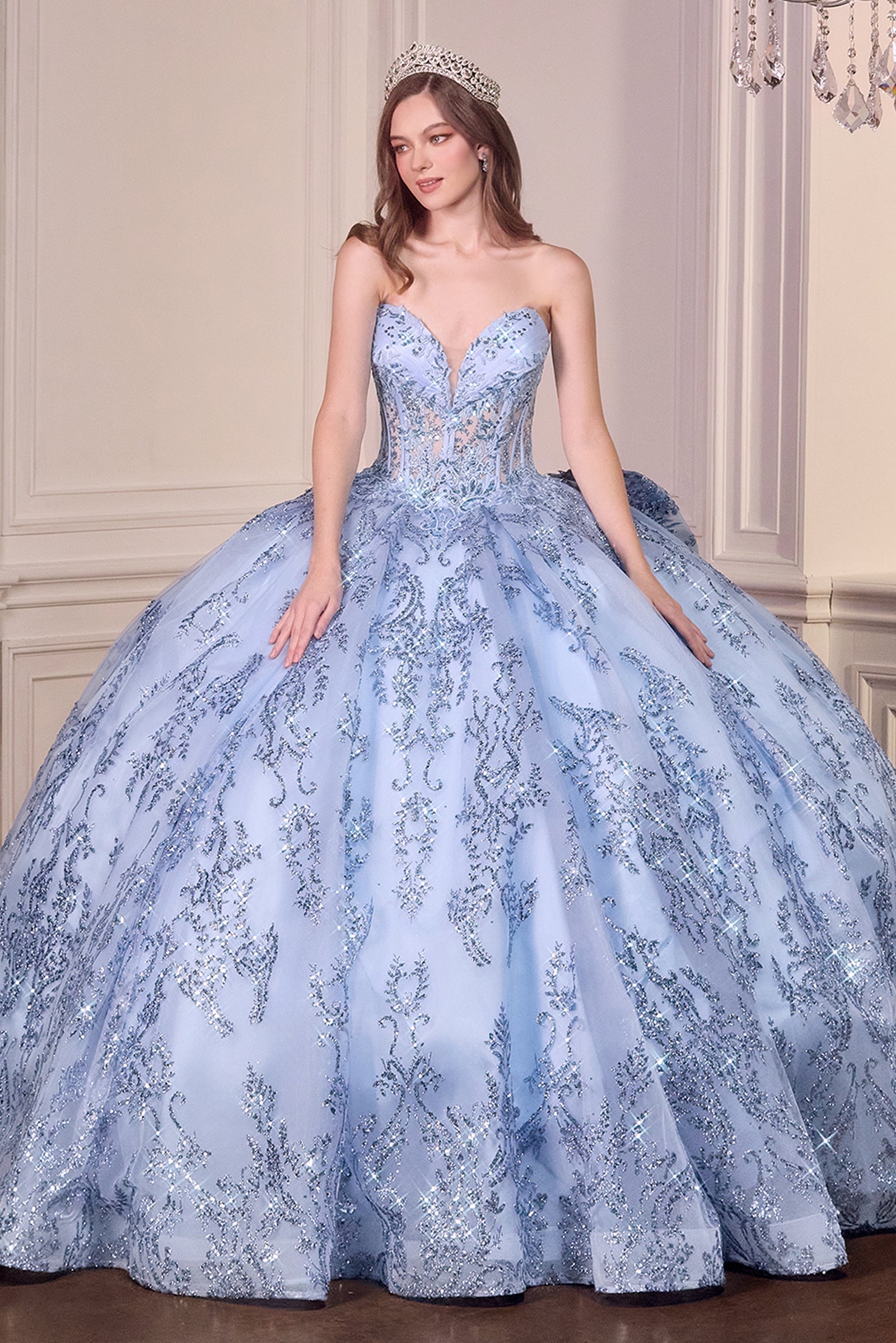 Applique Strapless Bow Ball Gown by Ladivine 15732 - product image 1