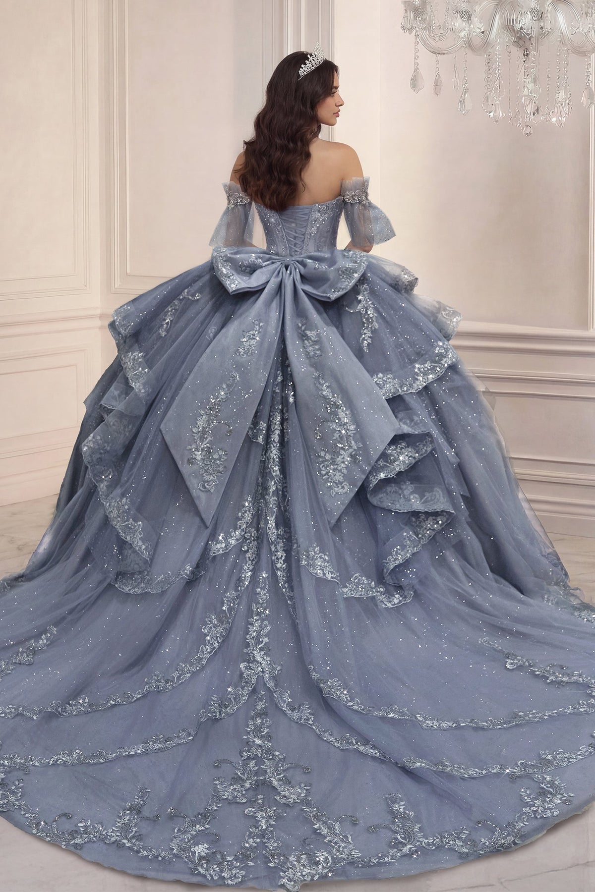 Beaded Halter Ruffled Ball Gown by Ladivine 15741 - product image 2