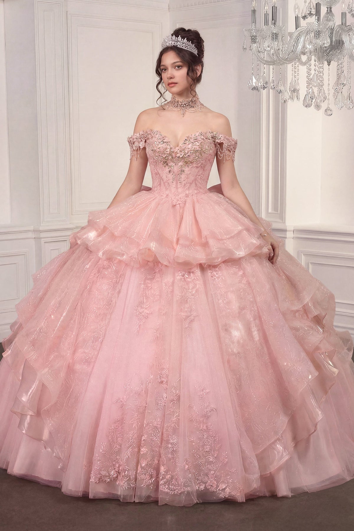 Off Shoulder Ball Gown with Mini Skirt by Ladivine 15742 - product image 1
