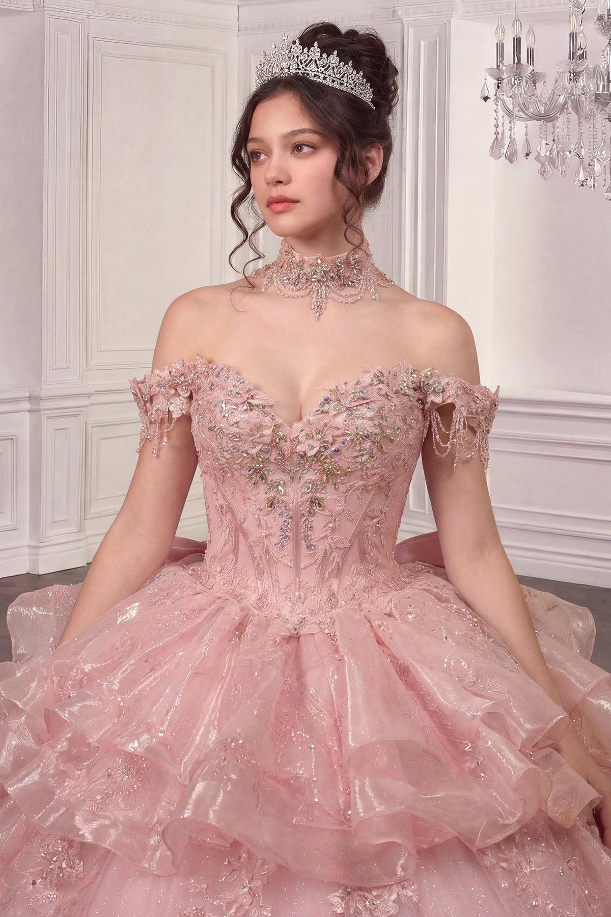 Off Shoulder Ball Gown with Mini Skirt by Ladivine 15742 - product image 3