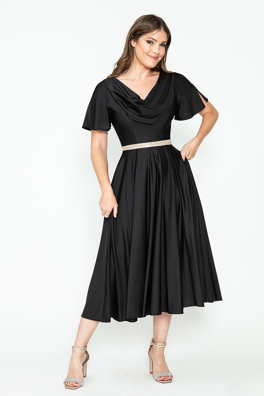 Short Sleeve Cowl Tea Length Dress by Lenovia 5296 - product image 9