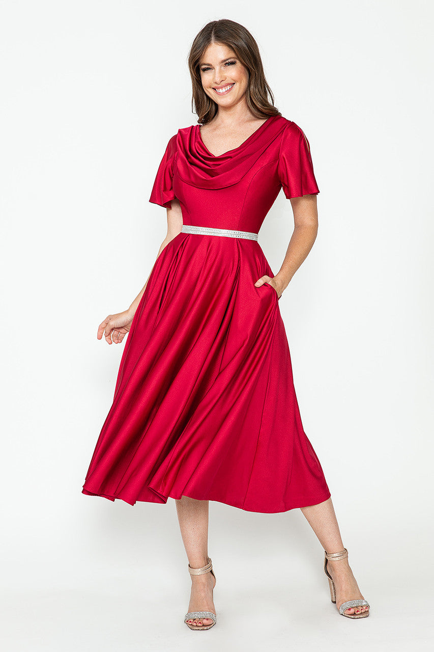 Short Sleeve Cowl Tea Length Dress by Lenovia 5296 - product image 6