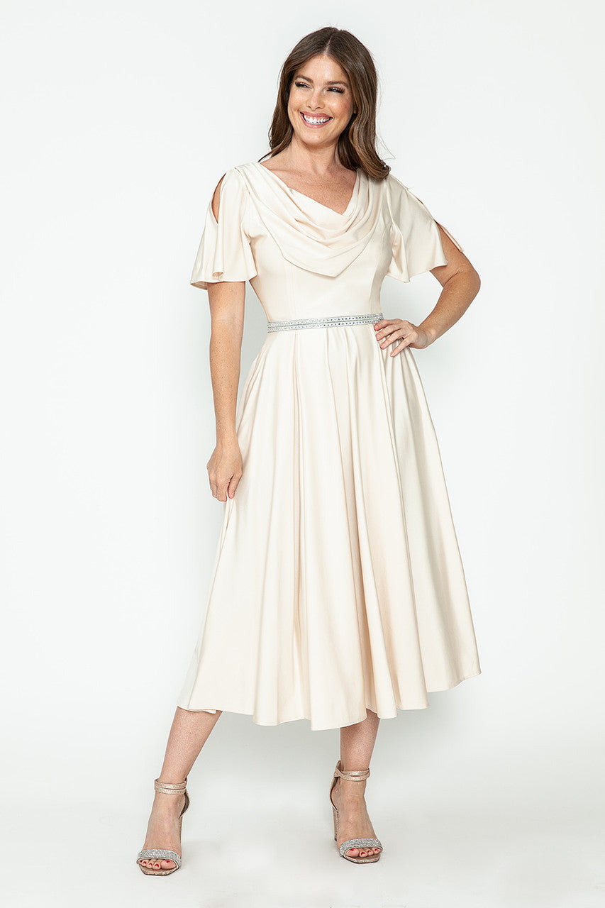 Short Sleeve Cowl Tea Length Dress by Lenovia 5296 - product image 8
