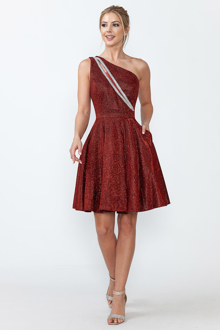 Metallic Short One Shoulder Dress by Lenovia 5272 - product image 4